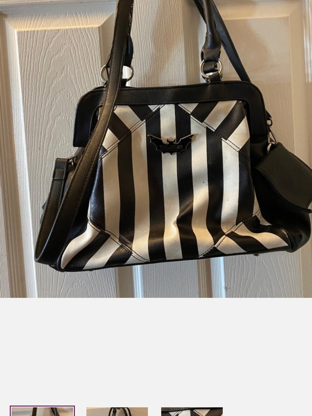 Killstar Black & White Striped Women's Gothic Shoulder Bag